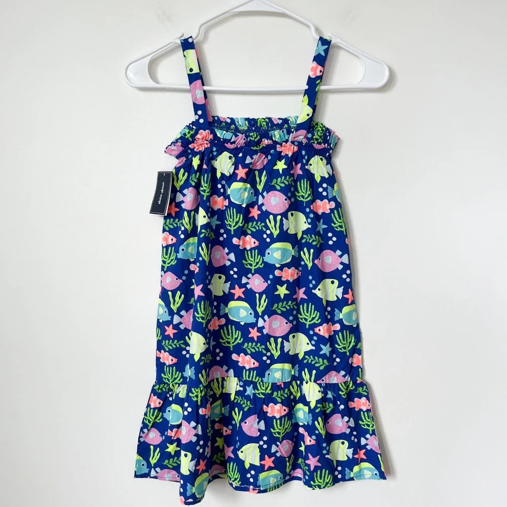 NEW Gymboree Splish Splash Fish Ruffle Dress Girls 12 Blue Pink